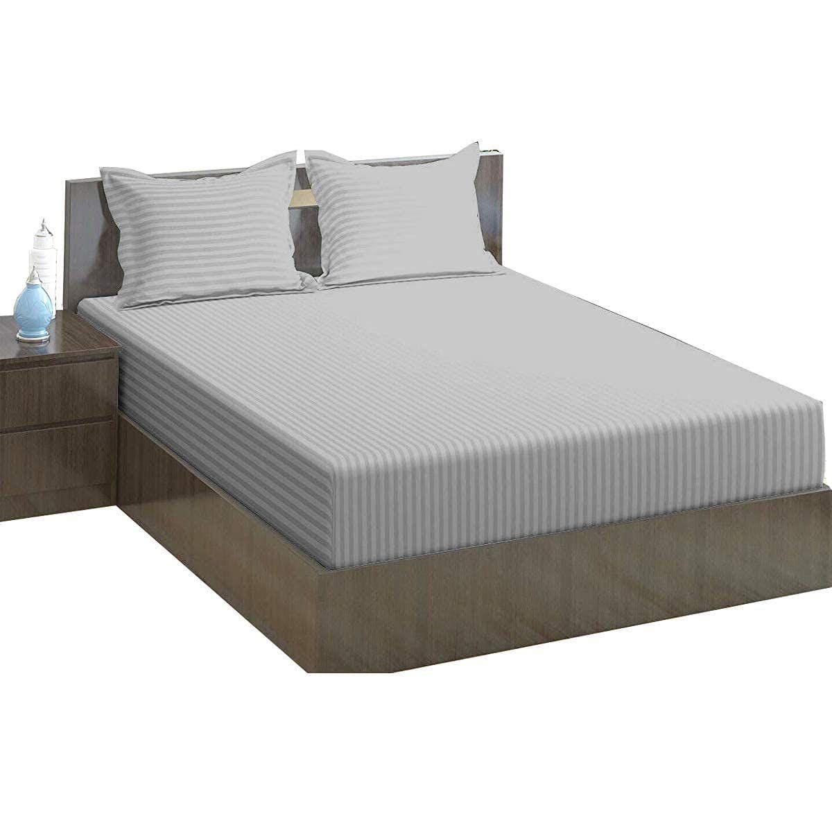 Elastic Fitted Cotton Bedsheet With 2 Pillow Covers