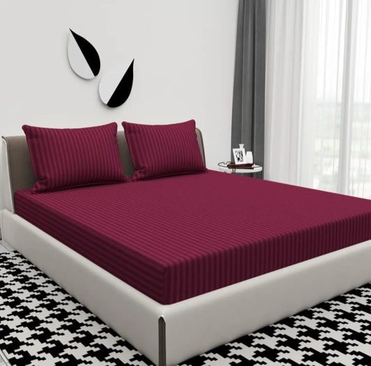 Elastic Fitted Cotton Bedsheet With 2 Pillow Covers